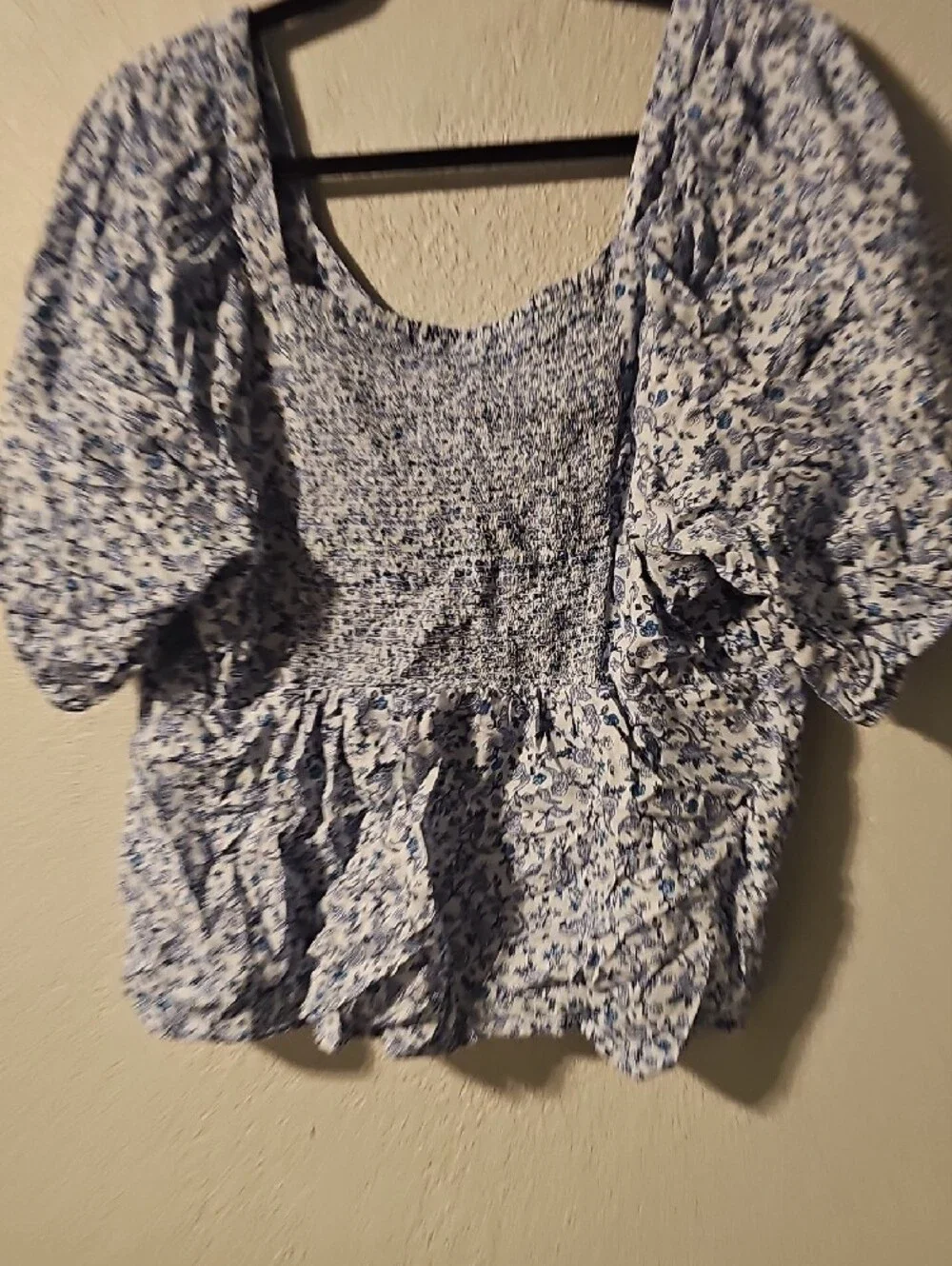 Old Navy White Blouse with Blue Floral Print - Women's